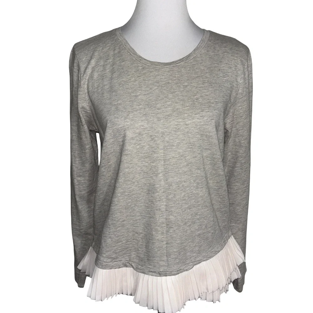 J. Crew Light Gray Long Sleeve Top with Pleated Hem